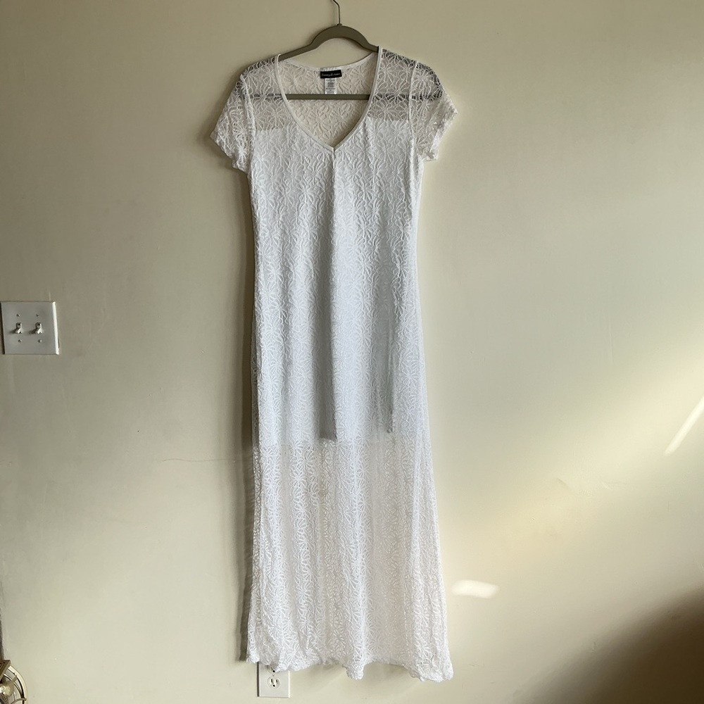 White Lace Maxi Dress Tommy Bahama Women’s M Elegant Beach Resort Romantic Boho - Picture 6 of 10